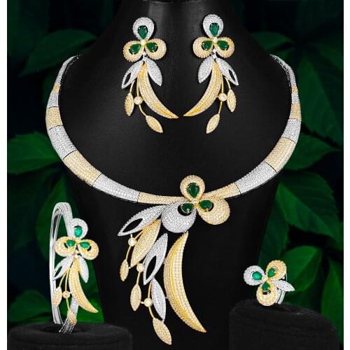 GODKI Bicolor African 4PCS Bowknot Statement Jewelry Set For Women Wedding Full Cubic Zircon Indian Dubai Bridal jewelry Set