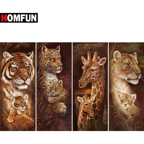 HOMFUN Full Square/Round Drill 5D DIY Diamond Painting "Animal Tiger Lion" 3D Embroidery Cross Stitch 5D Home Decor Gift BK01
