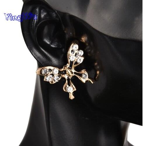 1Pair Rhinestone Butterfly Clip Earring Crystal Ear Cuff Piercing Wrap Earrings For Women Fashion Jewelry