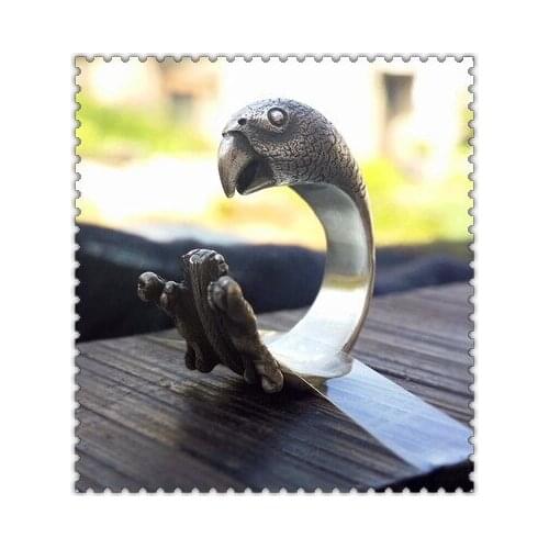 Wholesale Retro Zinc Alloy punk Parrot Ring free size cute animal cageling bird Ring jewelry for all pet lovers 12pcs/lot