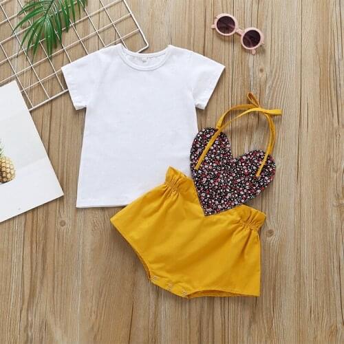 2019 Summer Baby Girls Clothes 2pcs/sets Solid T-shirt + Heart shorts pants Girls Clothing Set Childrens Kids Clothes suit