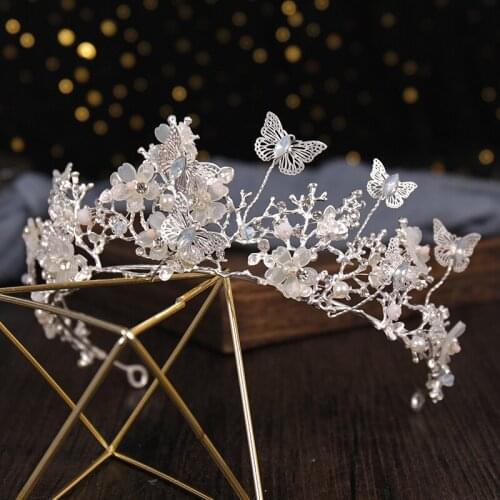 Crown Butterfly Flower Headdress Baroque Crown Headband Golden Wedding Crystal Accessories Ornament LB