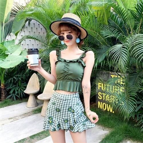 2021 New Hot Split Swimsuit Sexy Slim Swimsuit Exquisite Printing Embellished Korean Conservative Student Small Fresh Swimsuit