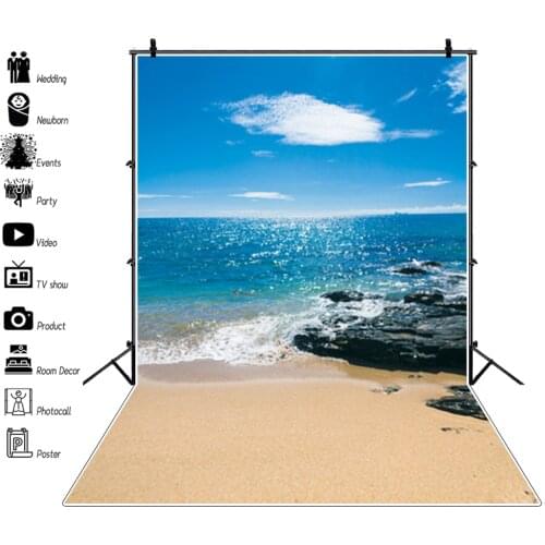 Laeacco Blue Sky White Clouds Sea Beach Palms Trees Photography Backdrops Photo Backgrounds Aloha Party Photophone Photo Studio