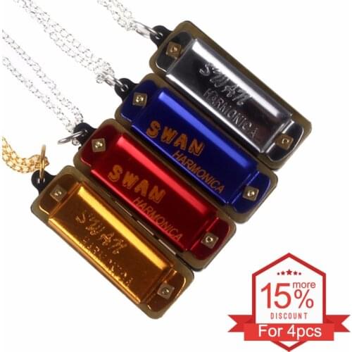 SWAN Mini Harmonica 4 Holes 8 Tones Harmonica Metal Chain Necklace Style Mouth Organ for Children / Kids Gifts