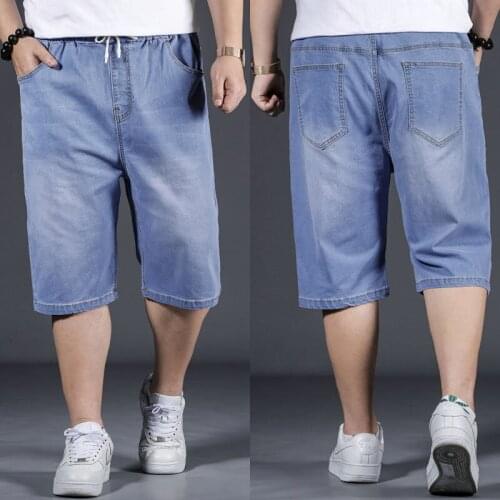 Summer large denim shorts mens loose and fattening overweight 200kg Capri Pants fat guy casual Capri Pants