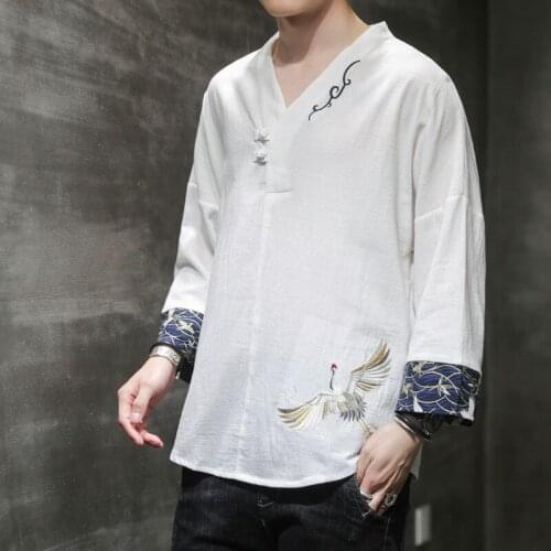 Summer Men Linen Shirt Chinese Style Retro Casual Tops Plus Size Kung Fu Traditional Asian Clothes Tang Suit Tops For Man 30495