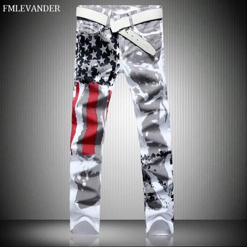 Fashion Print Jeans Men Slim Fit Straight Elasticity Male Pants Skinny Jeans Men