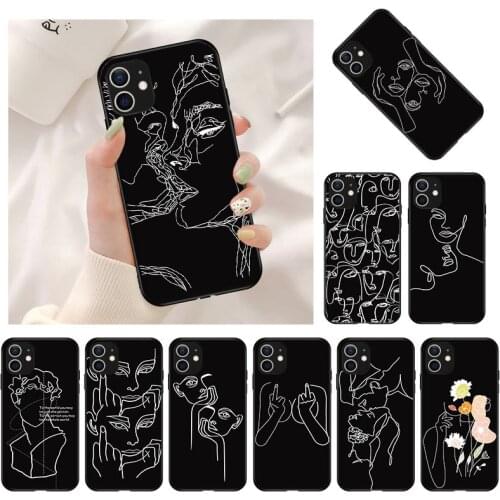Abstract Geometric Line Drawing Kiss Body Face Art Soft Matte Phone Case For iphone 11 12 Pro XS Max 7 8 6s Plus X XR SE2 Cover
