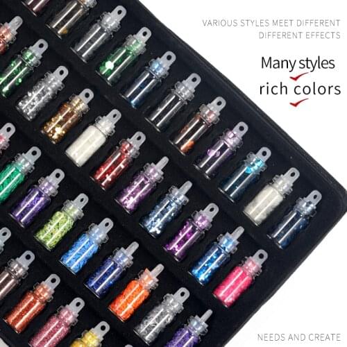 48color nail art set glas bottle mixed shiny luxury glitter sequined pearl caviar holographic nail art decoration accessory tool