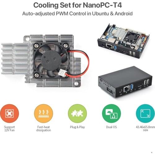 NanoPC-T4 heat sink with fan, metal case, support for PWM auto-adjusting Android Ubuntu