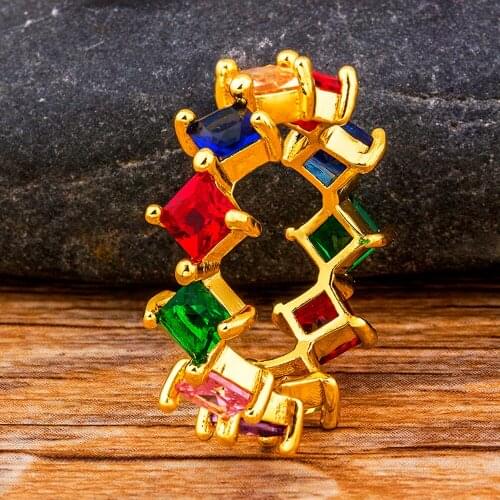 Latest Design Fashion Gold Color Copper Cubic Zirconia Colorful Crystal Rhinestone Rings For Women Wedding Bridal Christmas Gift
