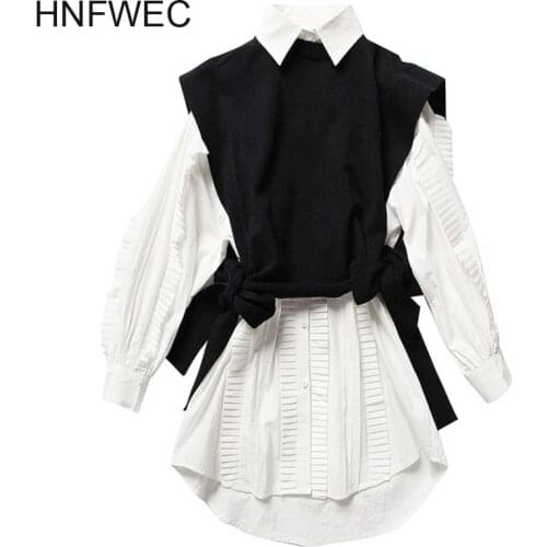 2019 New Spring Fashion Women Clothes Round Neck Sleeves Knits Vest Turn-down Collar Ruffles Single Breasted Dress Q500