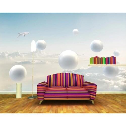 Papel de parede Dolphin blue sky and white clouds 3d stereo ball children wallpaper,living room tv wall bedroom kitchen mural