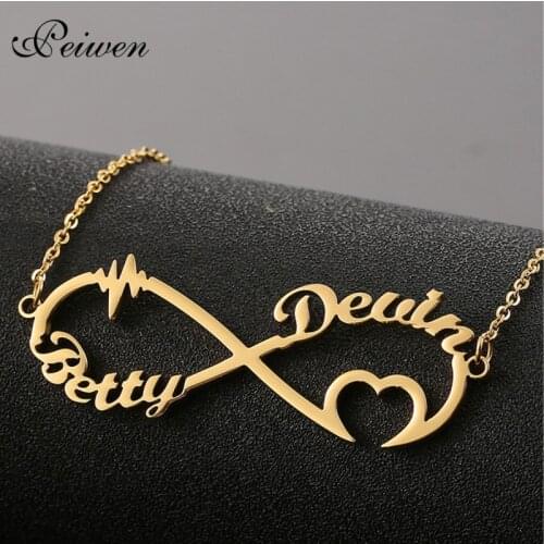 Personalized Custom Name Necklace Stainless Steel Infinity Heartbeat Pendant Couple Necklaces For Women Men Nameplate Jewelry