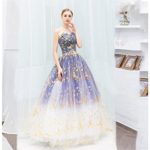 Prom Dresses Gold Foil Printed Prom Gowns Strapless Ball Gown Vestidos Formal Party Dress Robe