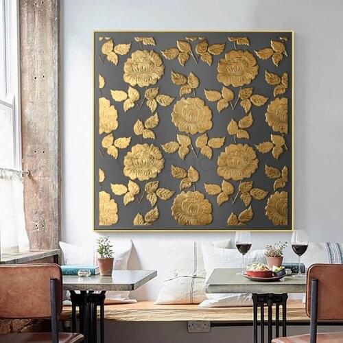 Retro Golden Flower Art Canvas Painting Nordic Wall Art Decor Fashion Posters Prints Pictures Living Room Home Hotel Decoration