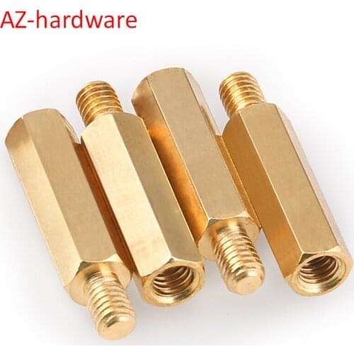 Hex-corner copper column M2M2.5 single-head Brass stud chassis board screw hexagon isolation column 50Pcs