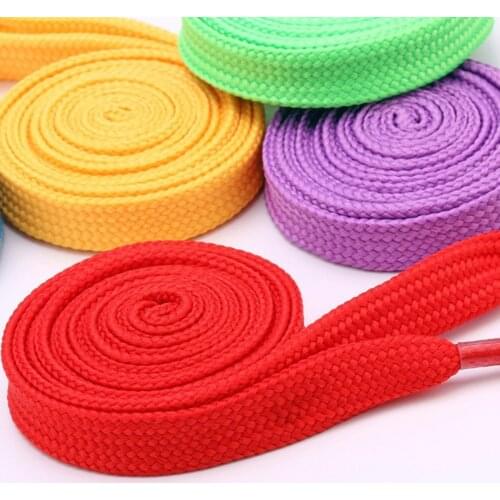 Cheap 1 Pair 100cm Shoelace Flat Popular Sports Shoes Laces Casual Canvas Polyester Shoelaces Candy Color White Green Shoelace