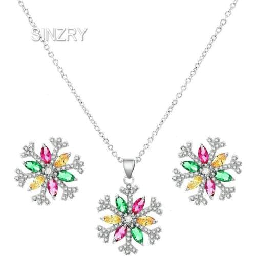 SINZRY Classic trendy CZ jewelry set Elegant bling snowflake cubic zircon Earring necklace jewelry set for Women Gift