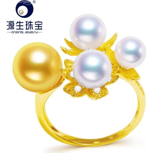 YS Pure 14k Gold Wedding Ring Japanese Akoya Pearl Ring Fine Jewelry