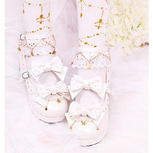 Japanese sweet lolita shoes vintage lace bowknot round head mid heel hollow women shoes princess loli cos kawaii shoes
