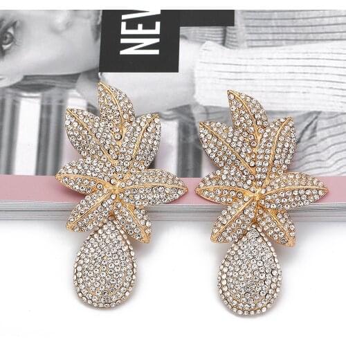 Juran Fashion Sparkling Full Diamond Zircon Flower Drop Earrings Metal Geometric Round Stud Earrings Women