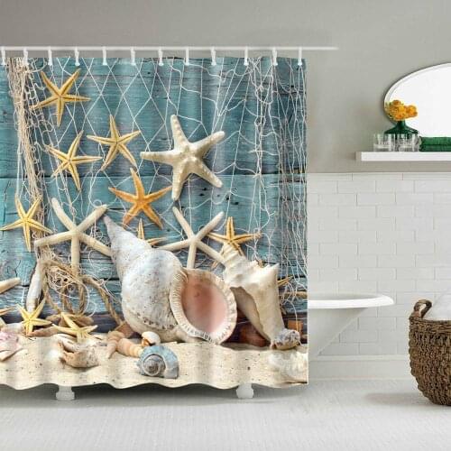 Dafield Starfish Shower Curtain Beach Ocean Bathroom Decor Conch Seashell Net Style