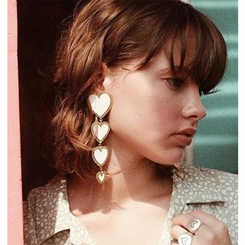 Long Earings White Red Heart Love Enamel Drop Dangle Earrings For Women Fashion Jewelry Korean Statement Party Pendientes Mujer