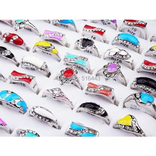 Hot Selling 2015 New Arrival 30pcs CZ Rhinestones Mix Color Enamel Fashion Silver P Rings for Women Wholesale Jewelry Lots A247