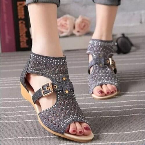 2020 Women Sandals Woman Rome Hemp Wedges Ladies Zippers Shoes Summer Womens Comfortable Mixed Colors Footwear Plus Size