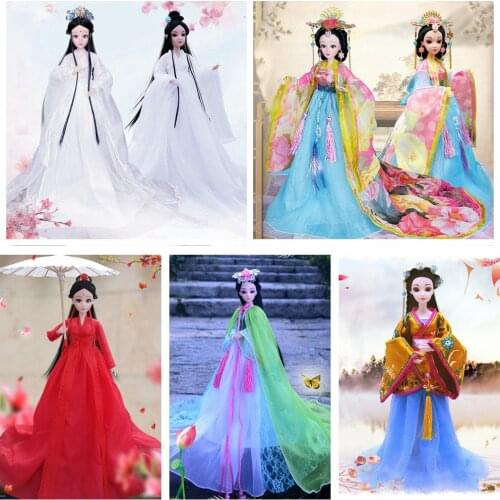1/6 Scale 30cm Ancient Costume Hanfu Dress Long Hair Fairy Princess Barbi Doll Joints Body Model Toy Gift For Girl C1230