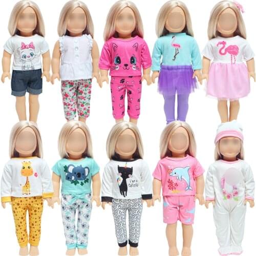 BJDBUS Handmade 1 Set Outfit Mix Style Dress Pajamas Trousers Pants Clothes For American 18" Puppet Doll Baby Girl DIY Toys