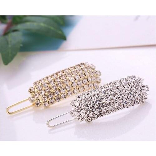 1 pc Crystal Pearl Hair Clip Women Elegant Korean Design Snap Barrette Stick Gold/Silver Metal Alloy Hairpin hair accessories