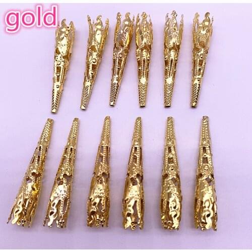 30pcs / Lot 42 X8mm Gold Caps Bead Hollow Out Flower Bugle Filigree Bead End Cap Cone Jewelry Making Components Finder