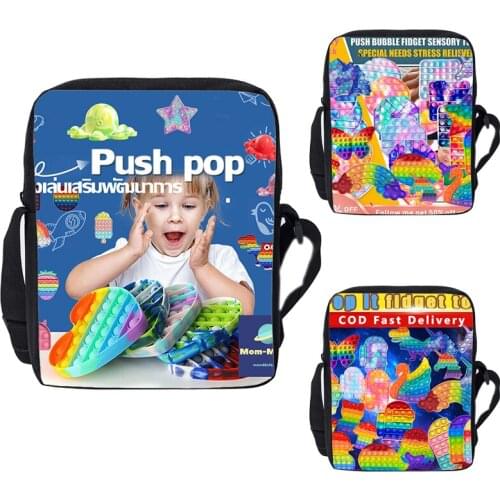 New 3D Print Anime POP It Shoulder Bag Satchels Handbags Children Zipper Crossbody Bags for Teenagers Kids Boys Girls Book Bags
