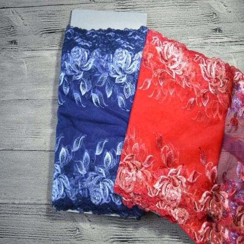 5Meters Red Flower Diy Craft Mesh Embroidery Lace Trim Embroidered Tulle Laces Fabric Trims Sewing Fabric Clothing Accessories