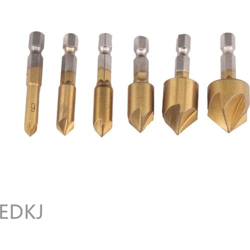 6 piece set of five-edged 6-angle handle chamfering chamfering cutter woodworking 90 degree flat head screw countersink drill