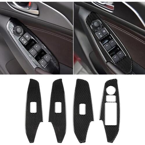 80% HOT SALES！！！4Pcs Carbon Fiber Interior Window Panel Right Drive Stickers for Mazda 3 Axela