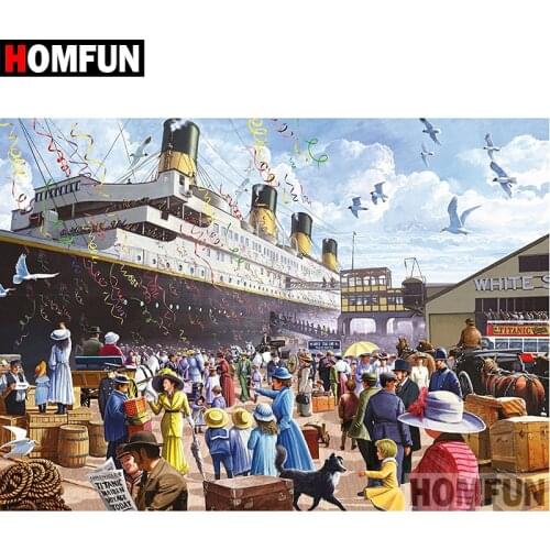 HOMFUN 5D DIY Diamond Painting Full Square/Round Drill "Steamship" Embroidery Cross Stitch gift Home Decor Gift A08318
