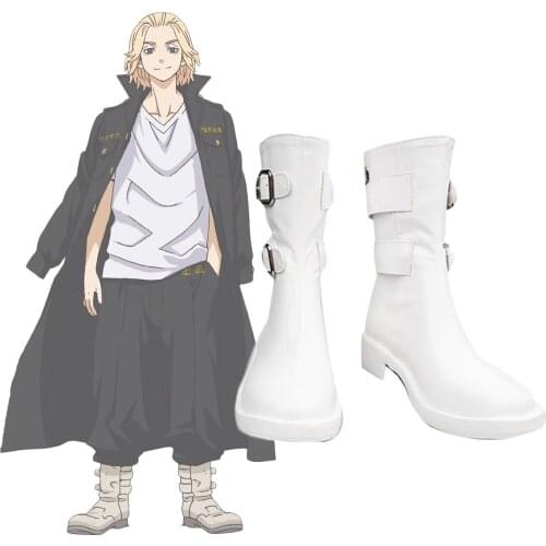 Men Women Anime Tokyo Revengers Manjiro Sano Cosplay Shoes Tokyo Manji Gang President Llaveros Male Female White PU Boots