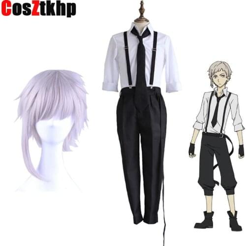 CosZtkhp 2021 New Anime Bungo Stray Dogs Atsushi Nakajima Cosplay Costumes Wigs Shirts Pants Tie Gloves Set