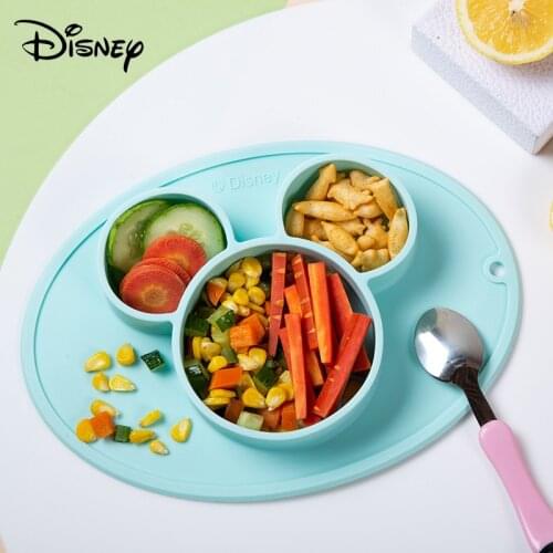 Disney Mickey Mouse Kids Plates and Bowls Divide Dinnerware Minnie Silicone Plate for Baby Suction Cup Bowl Dishes Set Silicone