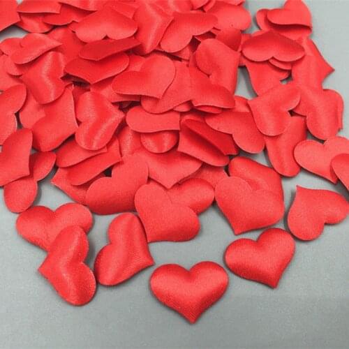 DIY 200pcs red satin applique hearts weddings decoration Scrapbooking Sewing 20mm