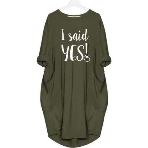 Dropshipping Fornecedores I Said Yes Tshirt Bride Wedding Party Funny Slogan Print Dress women long-sleeved irregular dress