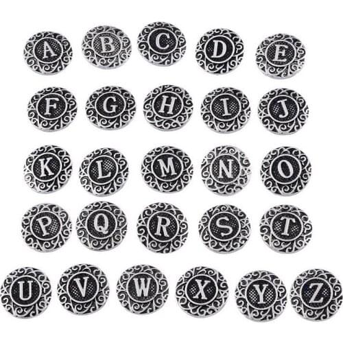 Hot sale KZ1152 charm 26pcs A-Z Alphabet Letters metal snap buttons fit charm snap button bracelets jewelry women gift