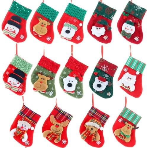 Hot Christmas Gift Stocking Sack Santa Claus Xmas Tree Hanging Decor Mini Snowflake Stockings Stuffers Candy Gifts Bag Navidad