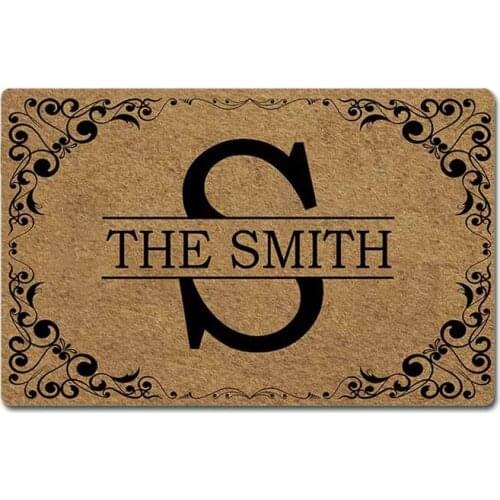 Custom Family Name Personalized Doormat Letter Monogram Door Mat Rubber Non-Slip Entrance Rug Floor Mat Welcome Mat Home Decor I