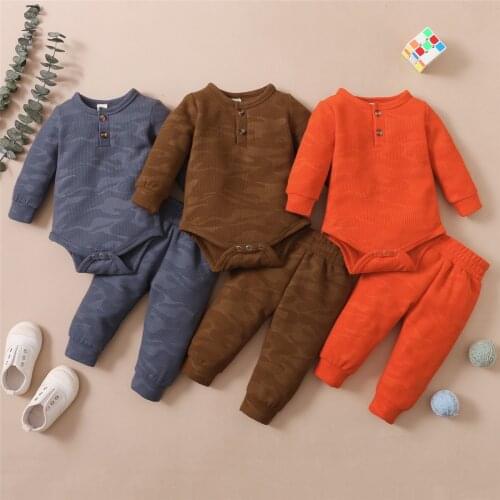 Babies Baby Casual Two-piece Clothes Camouflage Printed Pattern Romper Pants 2pcs Child Girl Boy Set