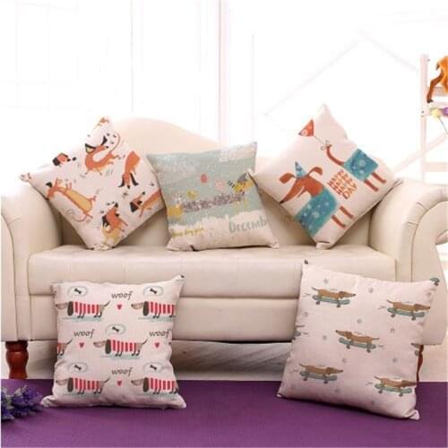 Square 18" Cartoon Cute Dog Printed Cotton Linen Home Sofa Decorative Throw Pillow Cushion Cover Outdoor Decor